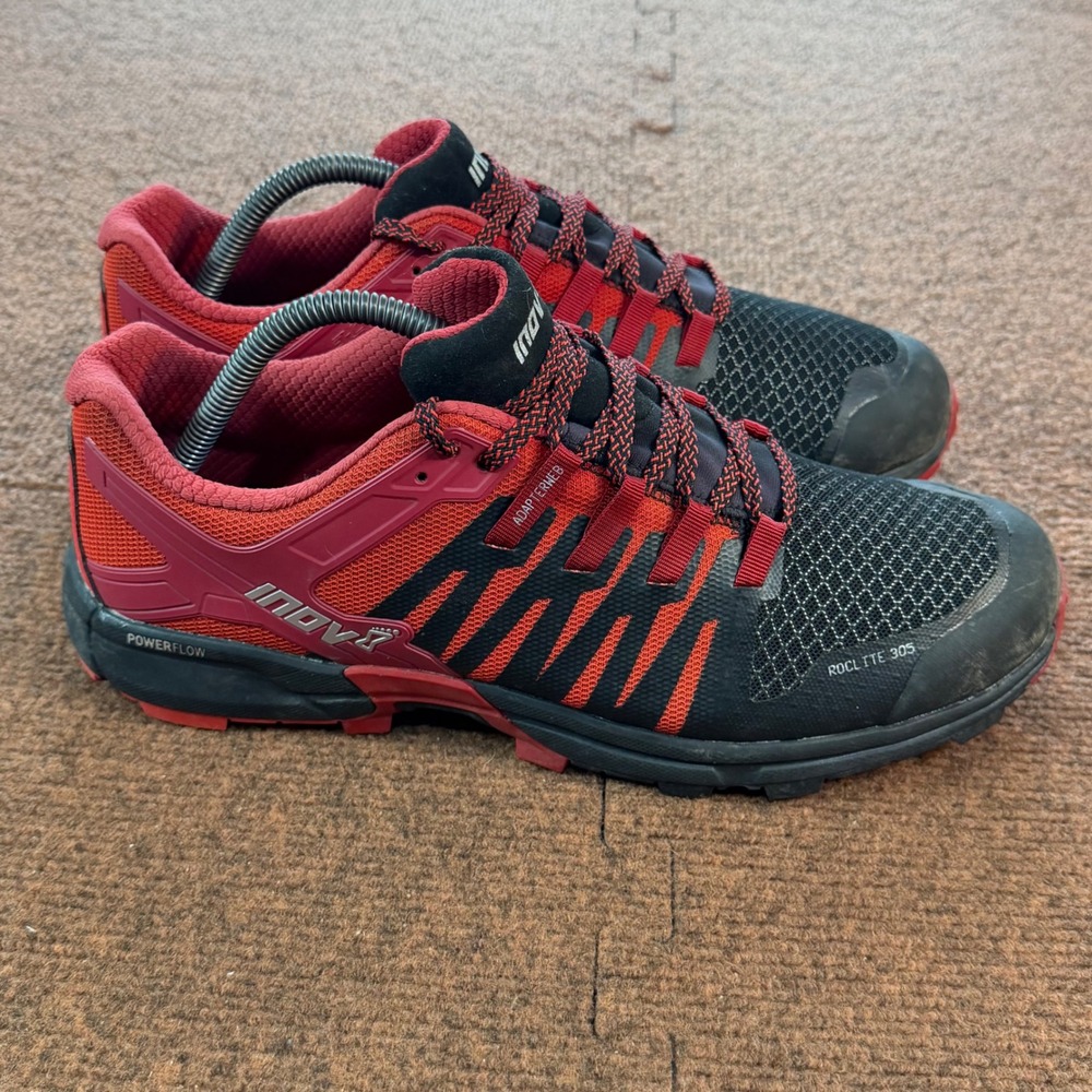 Inov-8 Roclite 305 Mens Trail Running Shoes Red Black Mesh Low Top Sneakers 11